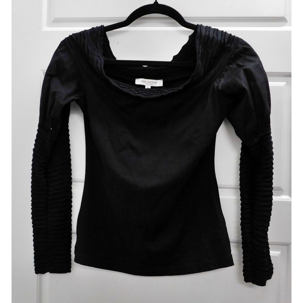 Anne‎ Fontaine Antoinette Black Ruffle Sleeve Blouse 38
